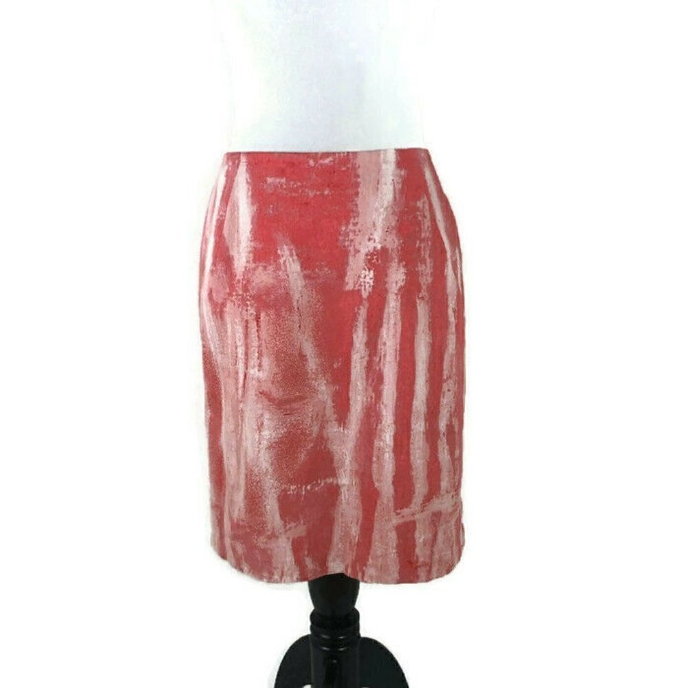 Tahari Women's Size 2 Pencil Skirt Cotton Blend Pink Watercolor Print